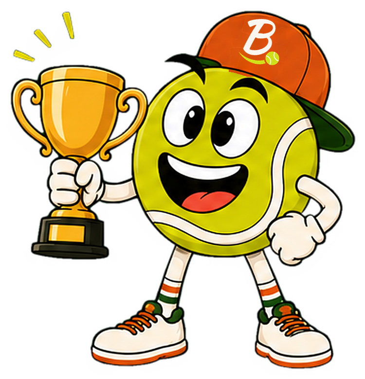 Mascote do Bora Jogar Tênis segurando um troféu